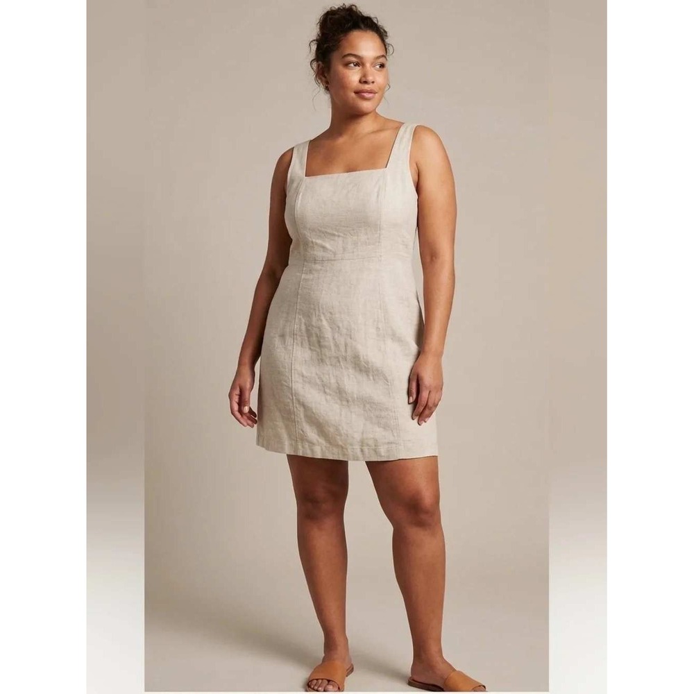 Old Navy Linen Blend Mini Dress Womens XL Beige Smocked Back Shift Beach New Tag